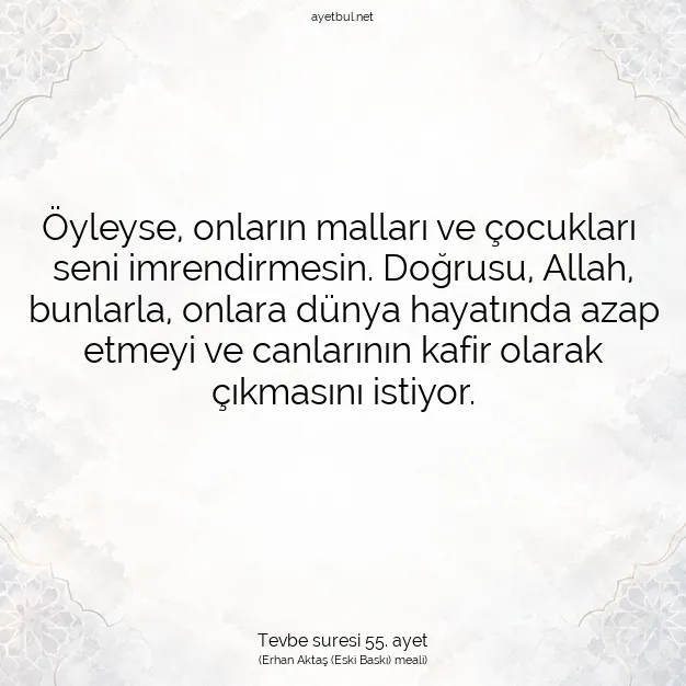 Ayetbul | Kuran Mealleri | Quran | Tevbe suresi 55. ayet