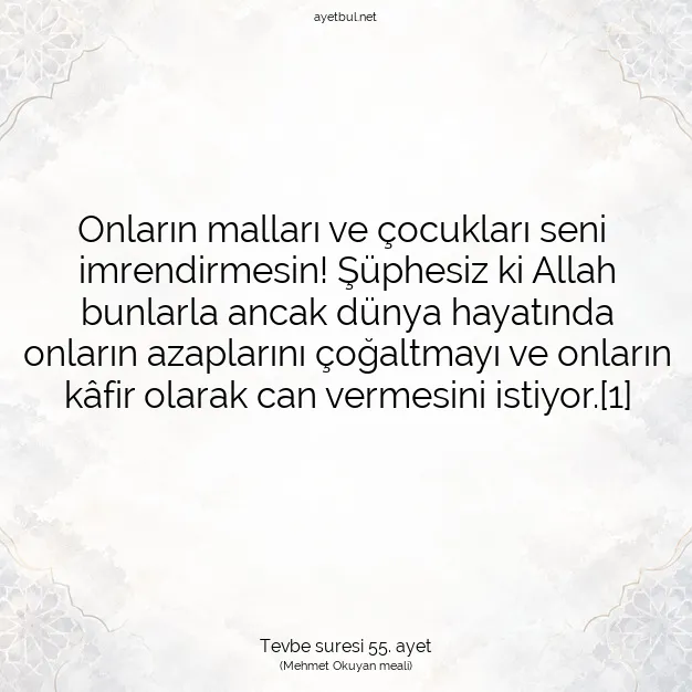 Ayetbul | Kuran Mealleri | Quran | Tevbe suresi 55. ayet