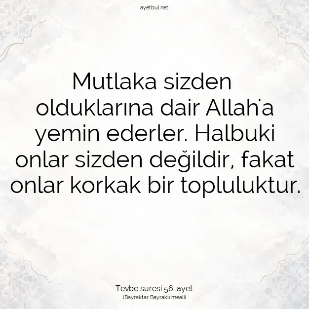 Ayetbul | Kuran Mealleri | Quran | Tevbe suresi 56. ayet