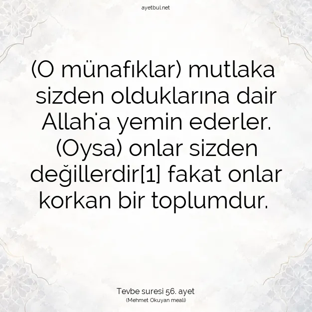 Ayetbul | Kuran Mealleri | Quran | Tevbe suresi 56. ayet