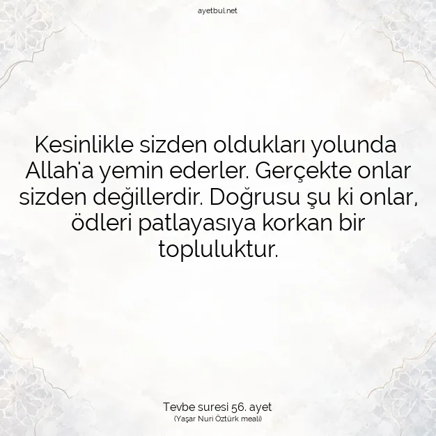 Ayetbul | Kuran Mealleri | Quran | Tevbe suresi 56. ayet