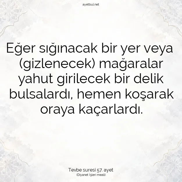 Ayetbul | Kuran Mealleri | Quran | Tevbe suresi 57. ayet