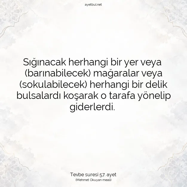 Ayetbul | Kuran Mealleri | Quran | Tevbe suresi 57. ayet