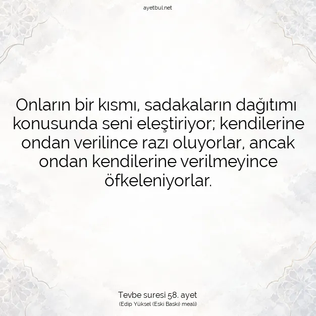 Ayetbul | Kuran Mealleri | Quran | Tevbe suresi 58. ayet