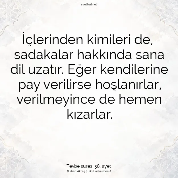 Ayetbul | Kuran Mealleri | Quran | Tevbe suresi 58. ayet