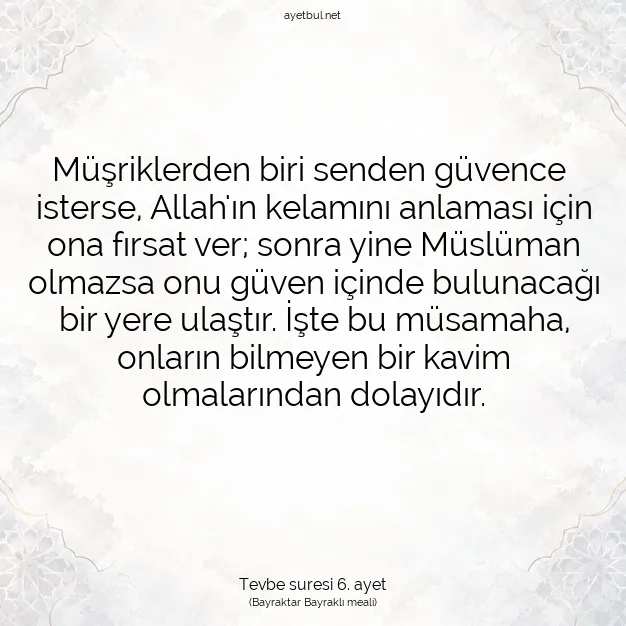 Ayetbul | Kuran Mealleri | Quran | Tevbe suresi 6. ayet