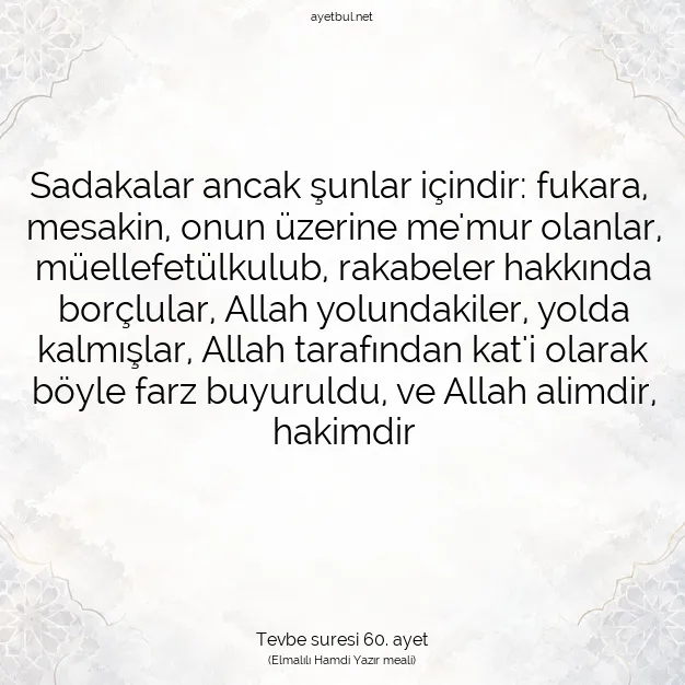 Ayetbul | Kuran Mealleri | Quran | Tevbe suresi 60. ayet