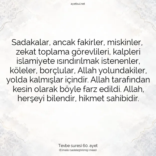 Ayetbul | Kuran Mealleri | Quran | Tevbe suresi 60. ayet