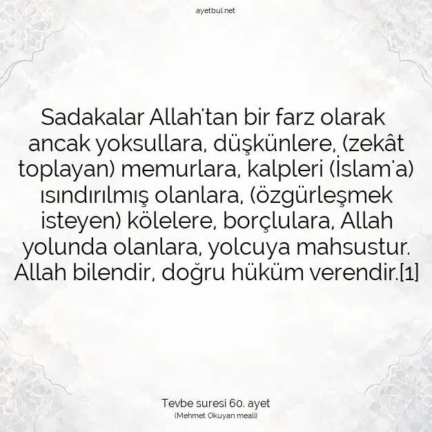 Ayetbul | Kuran Mealleri | Quran | Tevbe suresi 60. ayet