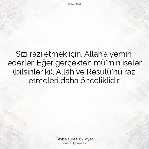 Ayetbul | Kuran Mealleri | Quran | Tevbe suresi 62. ayet