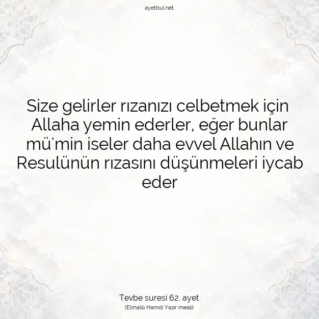 Ayetbul | Kuran Mealleri | Quran | Tevbe suresi 62. ayet
