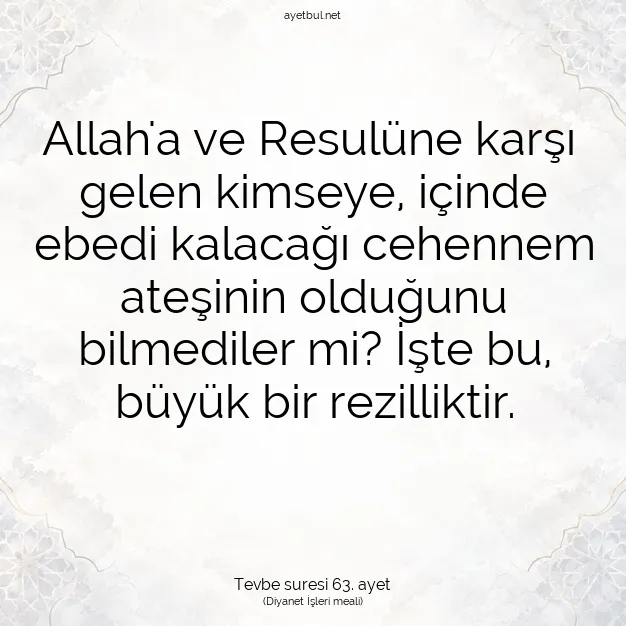 Ayetbul | Kuran Mealleri | Quran | Tevbe suresi 63. ayet
