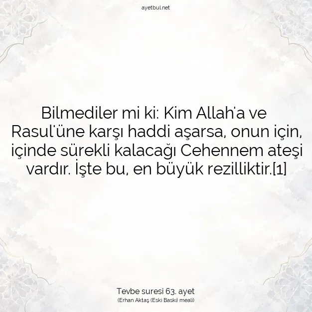 Ayetbul | Kuran Mealleri | Quran | Tevbe suresi 63. ayet