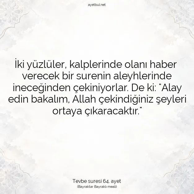 Ayetbul | Kuran Mealleri | Quran | Tevbe suresi 64. ayet