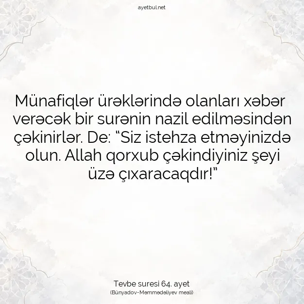 Ayetbul | Kuran Mealleri | Quran | Tevbe suresi 64. ayet