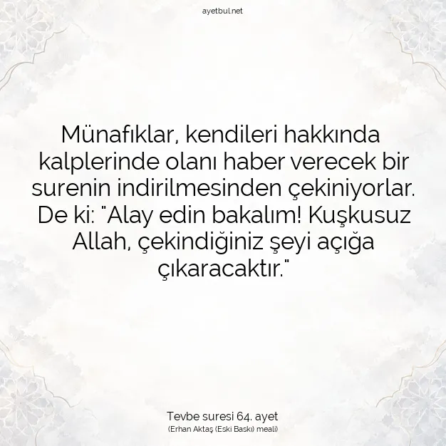 Ayetbul | Kuran Mealleri | Quran | Tevbe suresi 64. ayet
