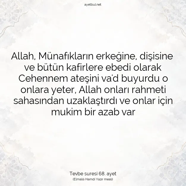 Ayetbul | Kuran Mealleri | Quran | Tevbe suresi 68. ayet