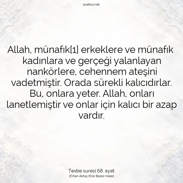 Ayetbul | Kuran Mealleri | Quran | Tevbe suresi 68. ayet