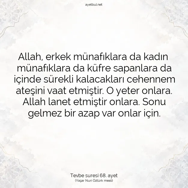 Ayetbul | Kuran Mealleri | Quran | Tevbe suresi 68. ayet