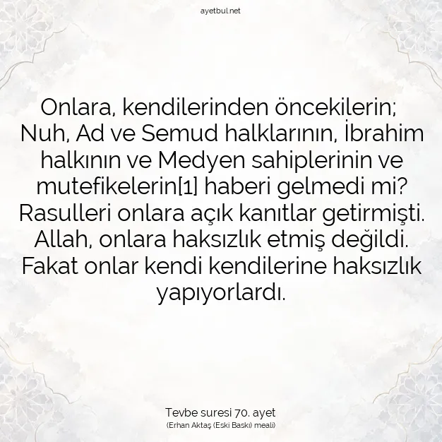 Ayetbul | Kuran Mealleri | Quran | Tevbe suresi 70. ayet
