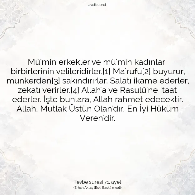Ayetbul | Kuran Mealleri | Quran | Tevbe suresi 71. ayet