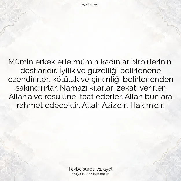 Ayetbul | Kuran Mealleri | Quran | Tevbe suresi 71. ayet