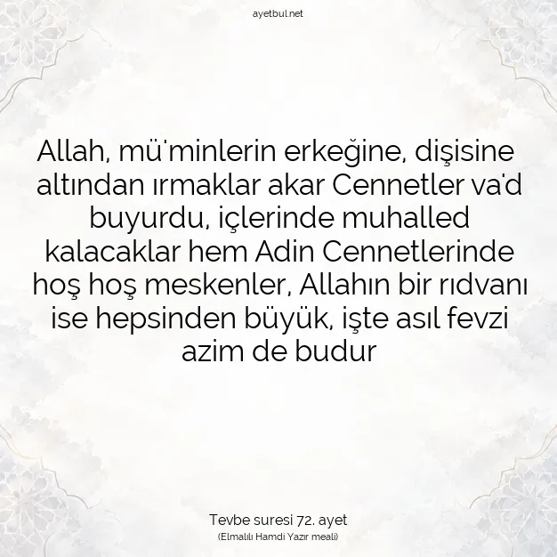 Ayetbul | Kuran Mealleri | Quran | Tevbe suresi 72. ayet