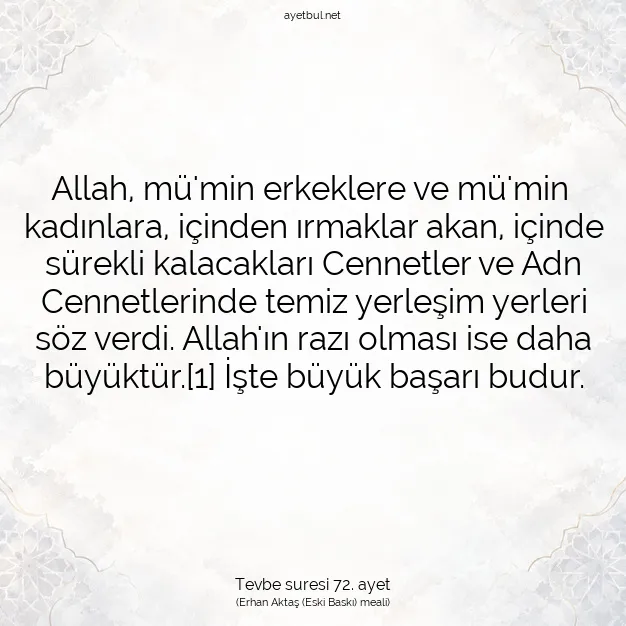 Ayetbul | Kuran Mealleri | Quran | Tevbe suresi 72. ayet
