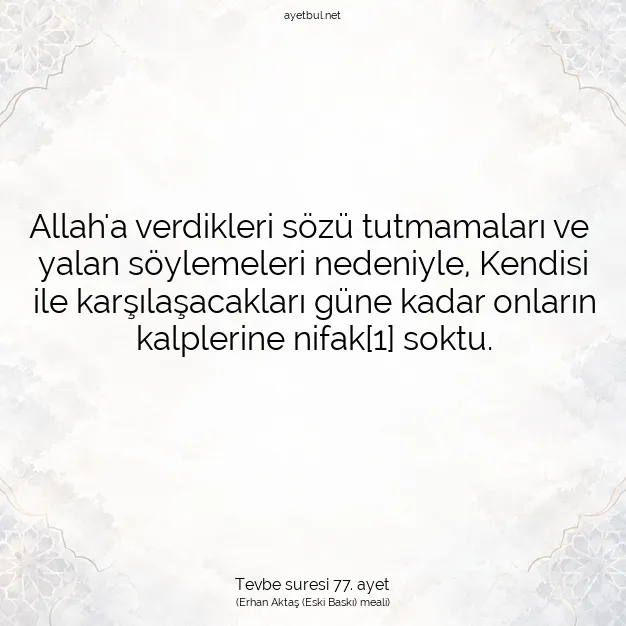Ayetbul | Kuran Mealleri | Quran | Tevbe suresi 77. ayet
