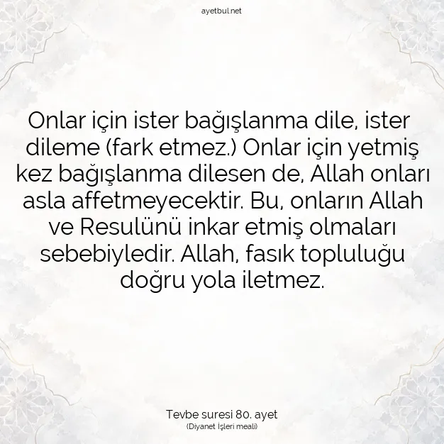 Ayetbul | Kuran Mealleri | Quran | Tevbe suresi 80. ayet