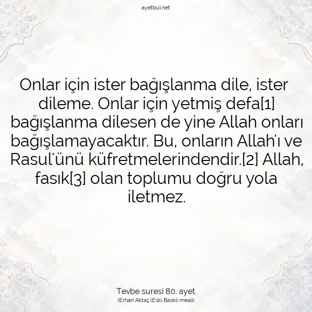 Ayetbul | Kuran Mealleri | Quran | Tevbe suresi 80. ayet