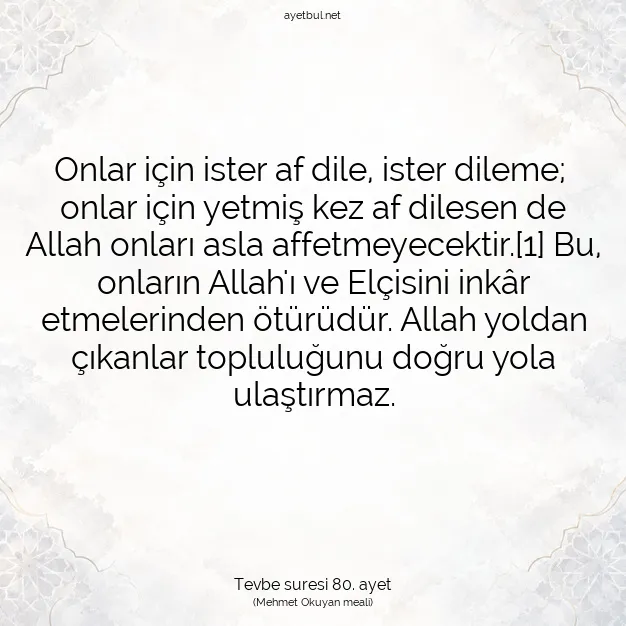 Ayetbul | Kuran Mealleri | Quran | Tevbe suresi 80. ayet