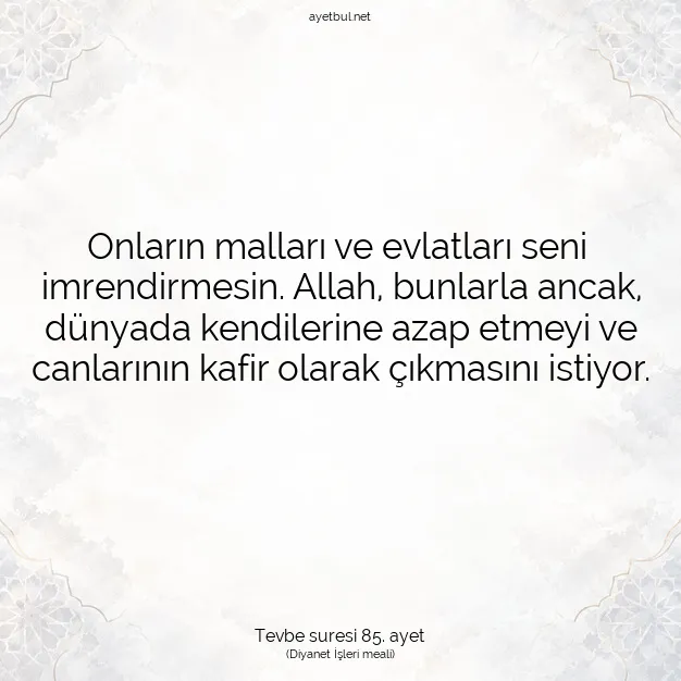 Ayetbul | Kuran Mealleri | Quran | Tevbe suresi 85. ayet