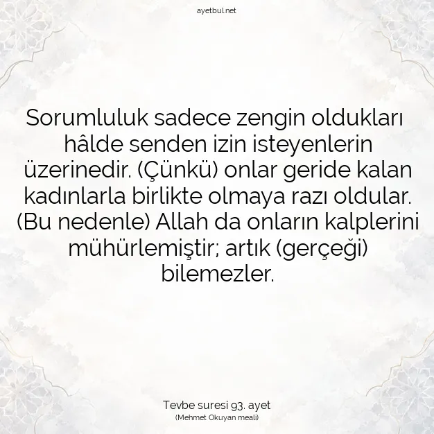Ayetbul | Kuran Mealleri | Quran | Tevbe suresi 93. ayet