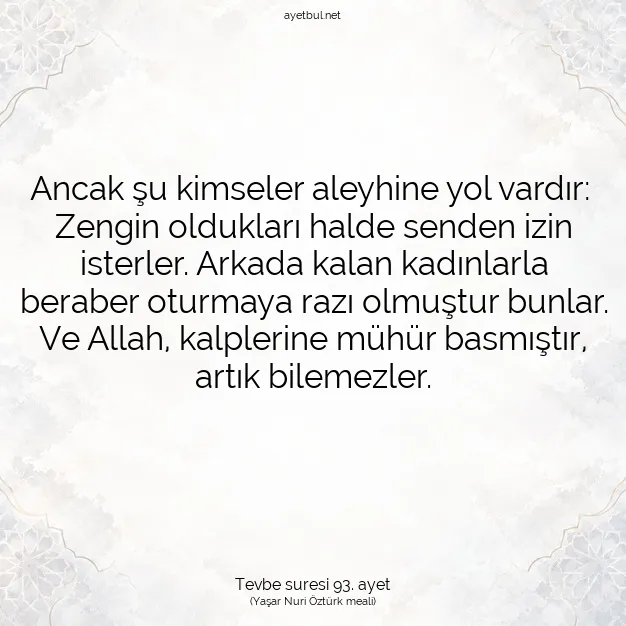 Ayetbul | Kuran Mealleri | Quran | Tevbe suresi 93. ayet