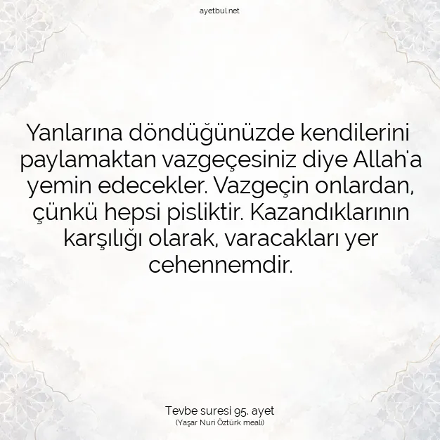 Ayetbul | Kuran Mealleri | Quran | Tevbe suresi 95. ayet
