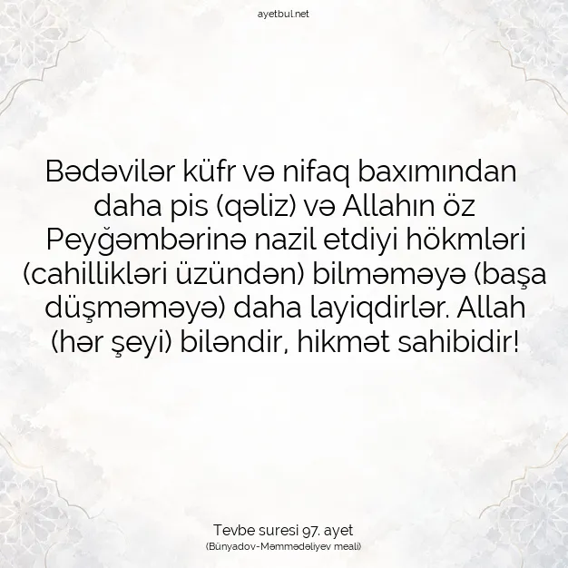Ayetbul | Kuran Mealleri | Quran | Tevbe suresi 97. ayet