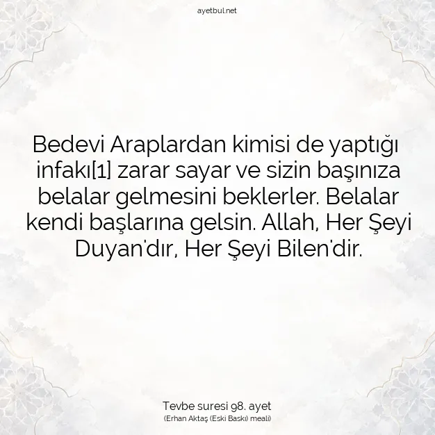 Ayetbul | Kuran Mealleri | Quran | Tevbe suresi 98. ayet