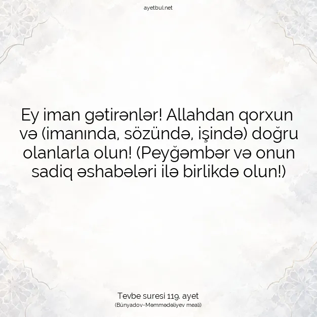 Ayetbul | Kuran Mealleri | Quran | Tevbe suresi 119. ayet