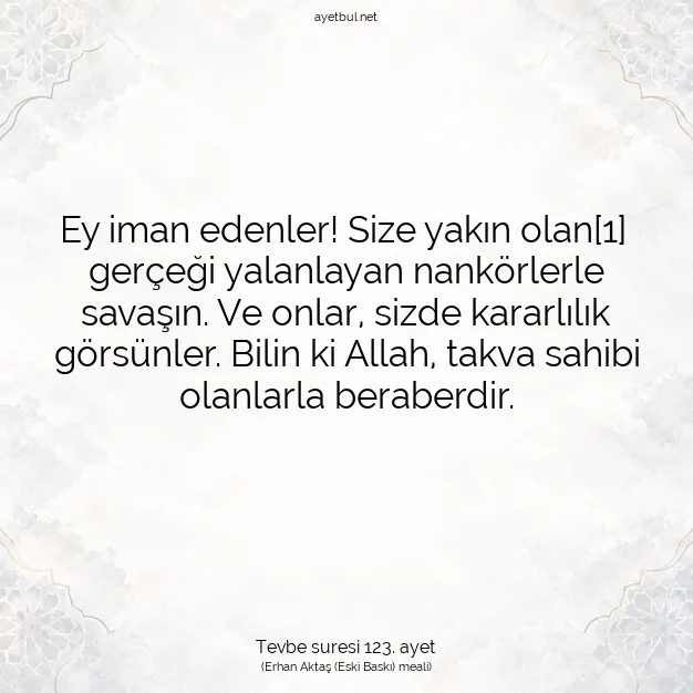Ayetbul | Kuran Mealleri | Quran | Tevbe suresi 123. ayet
