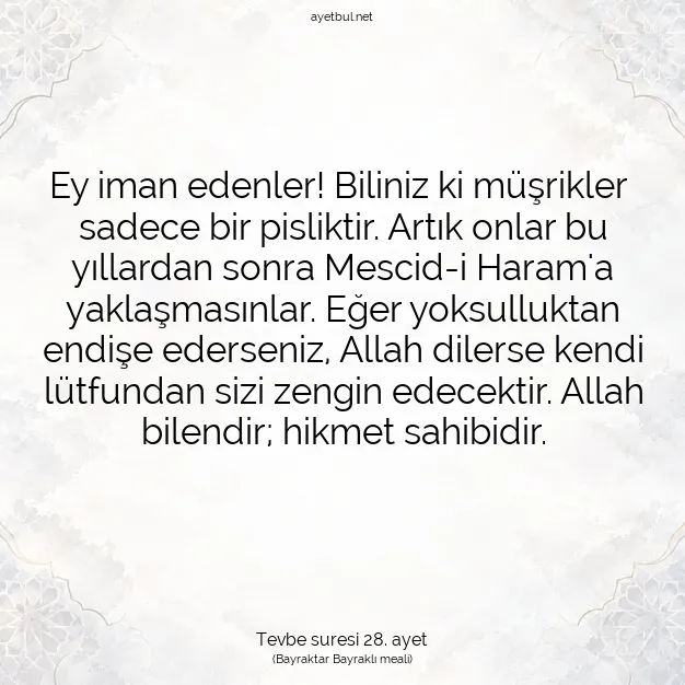 Ayetbul | Kuran Mealleri | Quran | Tevbe suresi 28. ayet