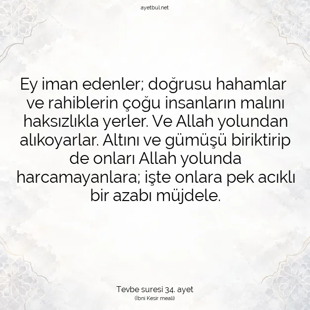 Ayetbul | Kuran Mealleri | Quran | Tevbe suresi 34. ayet
