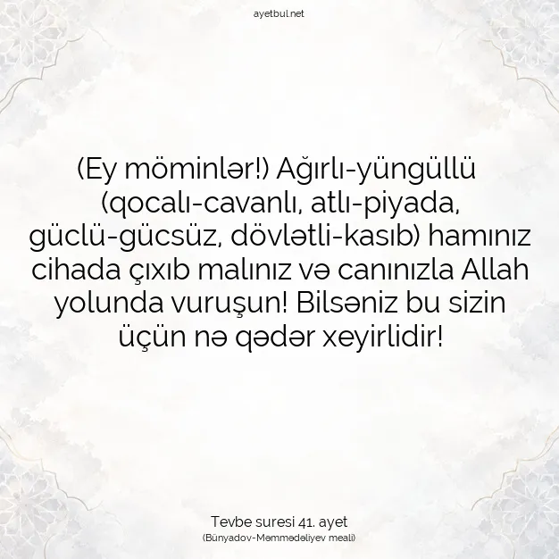 Ayetbul | Kuran Mealleri | Quran | Tevbe suresi 41. ayet