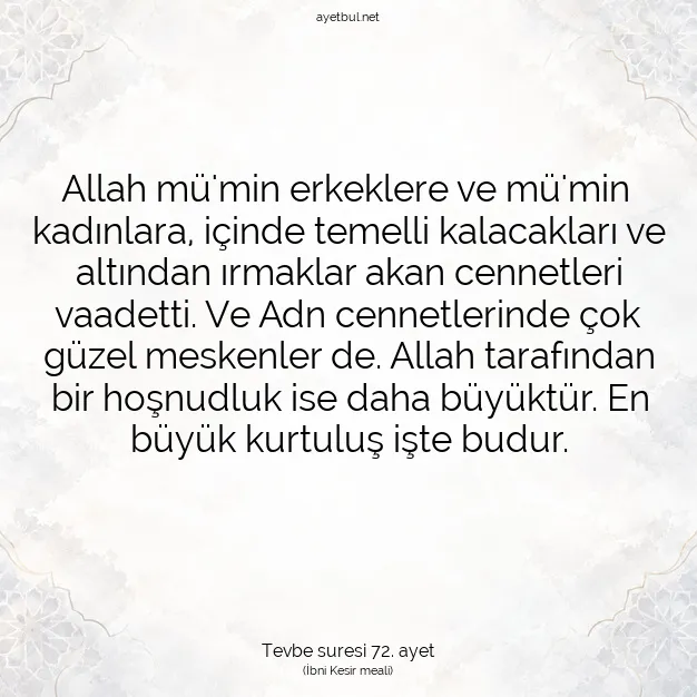 Ayetbul | Kuran Mealleri | Quran | Tevbe suresi 72. ayet