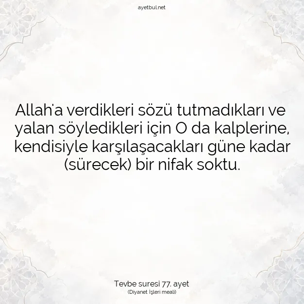 Ayetbul | Kuran Mealleri | Quran | Tevbe suresi 77. ayet