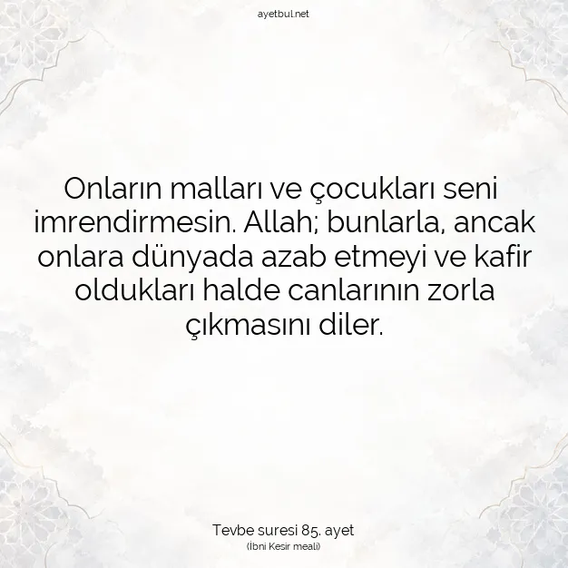 Ayetbul | Kuran Mealleri | Quran | Tevbe suresi 85. ayet