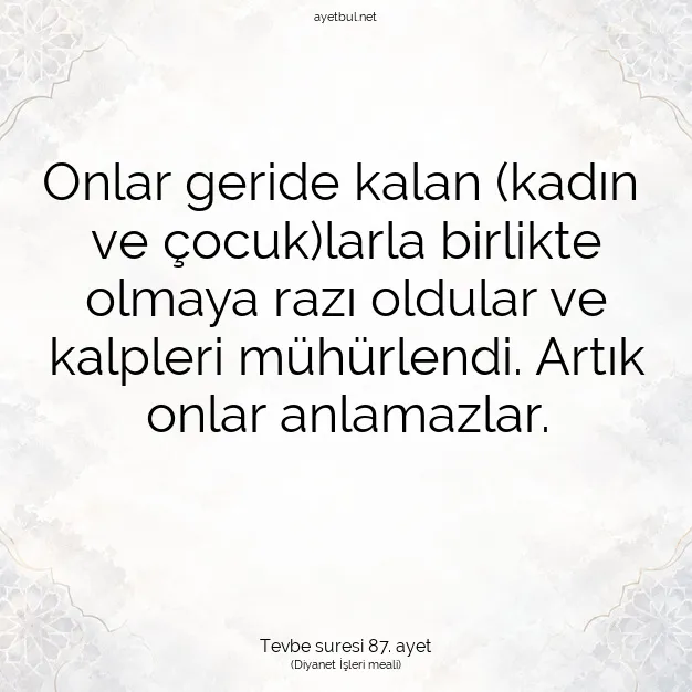 Ayetbul | Kuran Mealleri | Quran | Tevbe suresi 87. ayet
