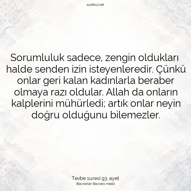 Ayetbul | Kuran Mealleri | Quran | Tevbe suresi 93. ayet