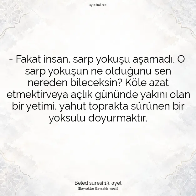 Ayetbul | Kuran Mealleri | Quran | Beled suresi 13. ayet
