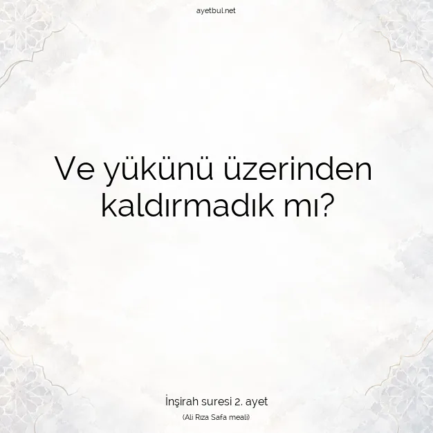 Ayetbul | Kuran Mealleri | Quran | İnşirah suresi 2. ayet